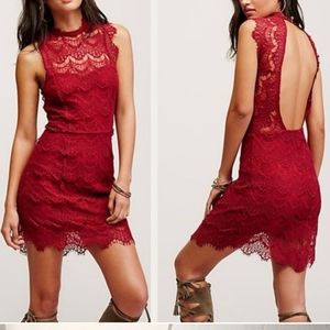 Free People Daydream Red lace dress